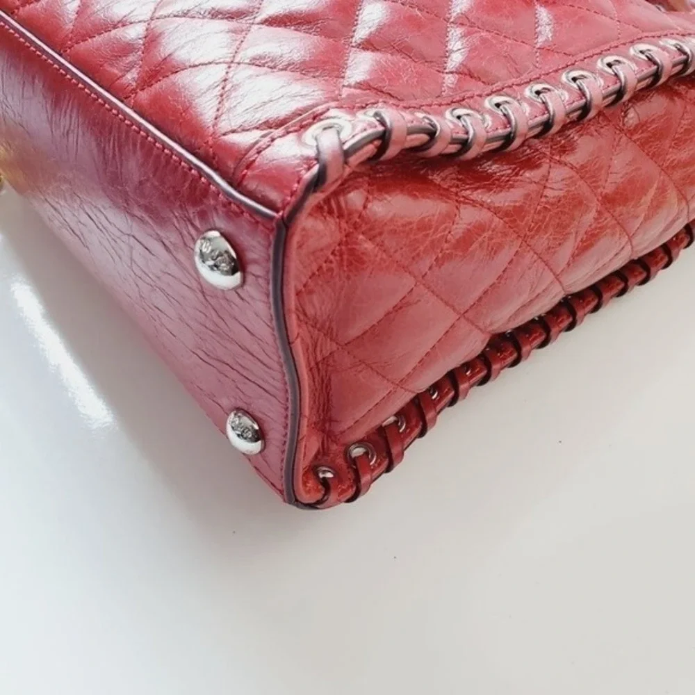 Michael Kors Hamilton Quilted Satchel Shoulder Crossbody Bag Red Leather